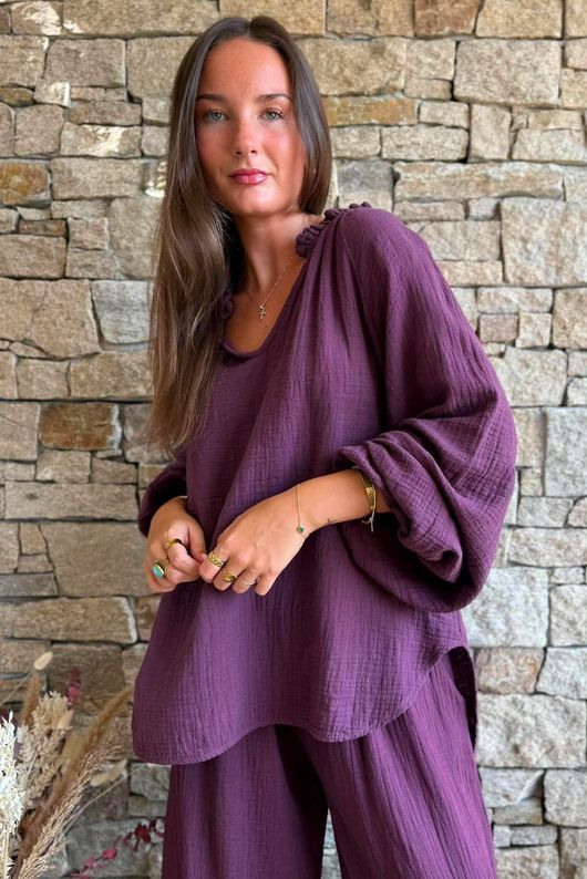 Santos Cushion Cotton Heathcliff Blouse Aubergine?